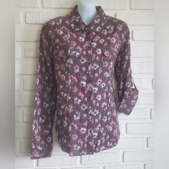 NWT Monoprix France Long Sleeve Print Button Down Shirt Top Size 42 Med - Picture 11 of 11